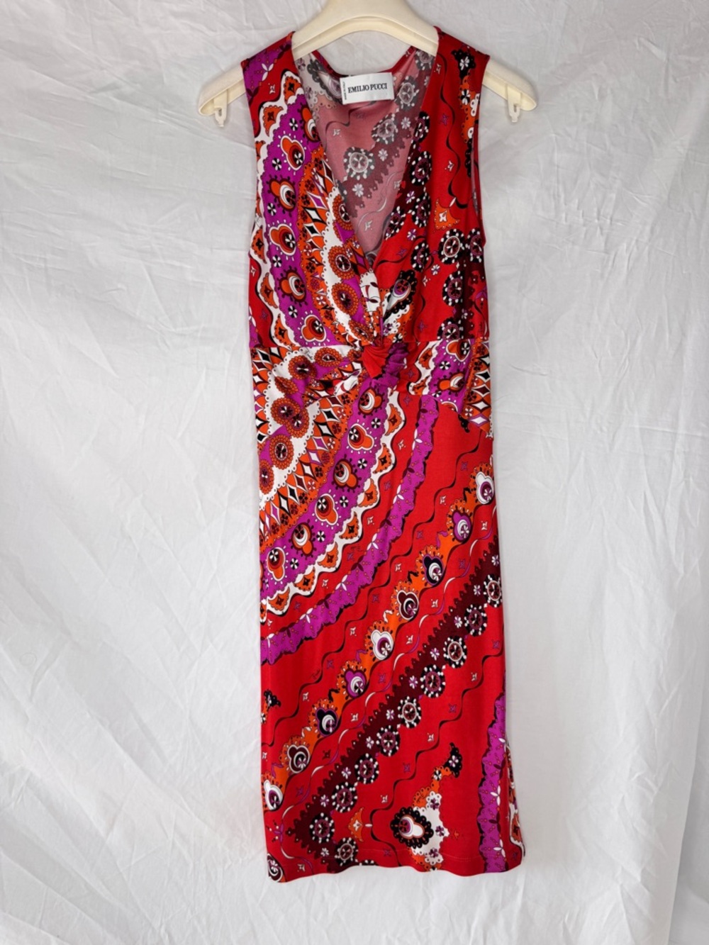 Emilio Pucci Vintage Rare Red & Pink Twist-Front Sleeveless Dress - Picture 9 of 15